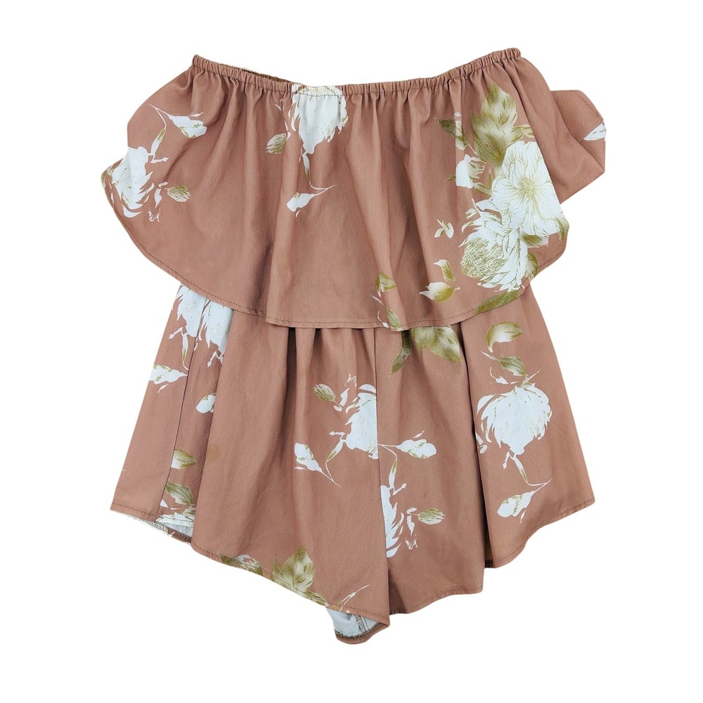 B.Original by Shoe Fly Floral Off The Shoulder Romper Brown Medium - Picture 7 of 8